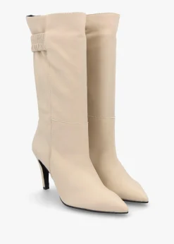Gardenia 80's Cream Leather Elasticated Back Heeled Calf Boots