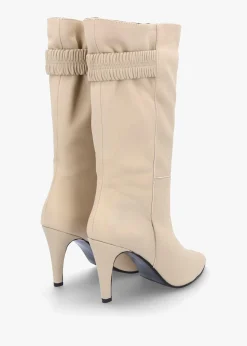 Gardenia 80's Cream Leather Elasticated Back Heeled Calf Boots