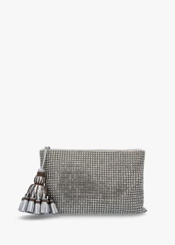 Georgiana Silver Crystal Mesh Cutch Bag