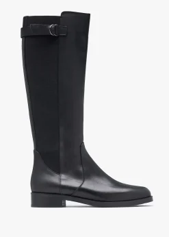 Gianna Black Leather Elastic Back Knee Boots