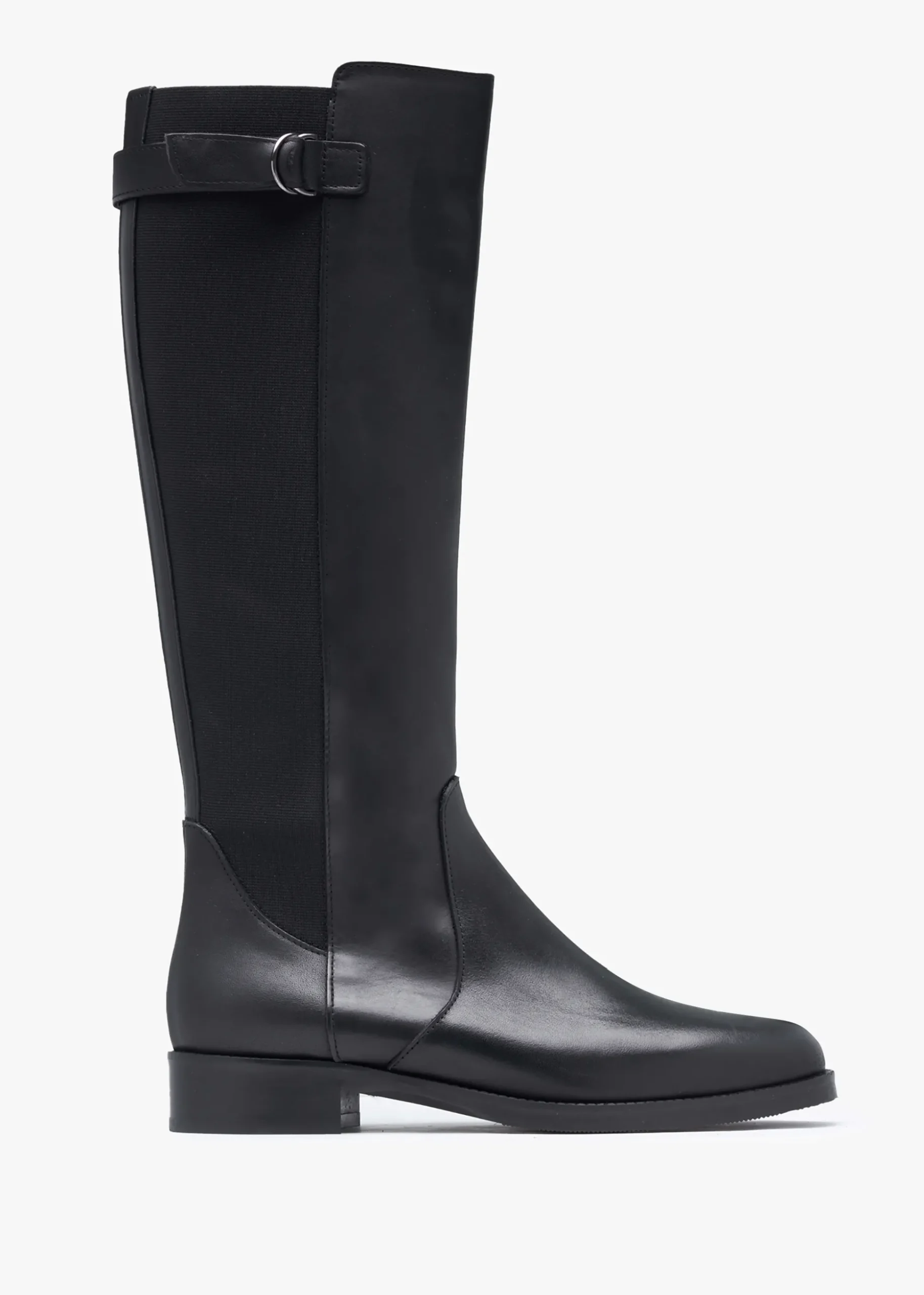 Gianna Black Leather Elastic Back Knee Boots