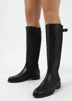 Gianna Black Leather Elastic Back Knee Boots
