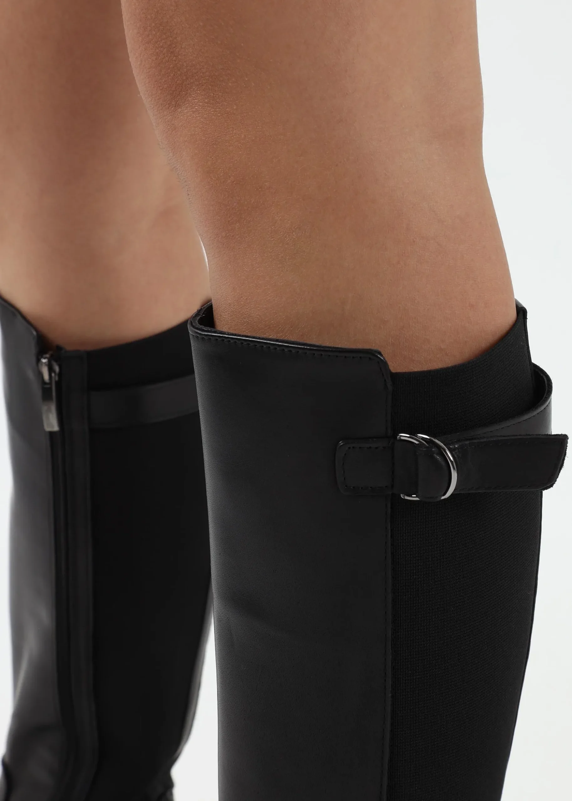 Gianna Black Leather Elastic Back Knee Boots