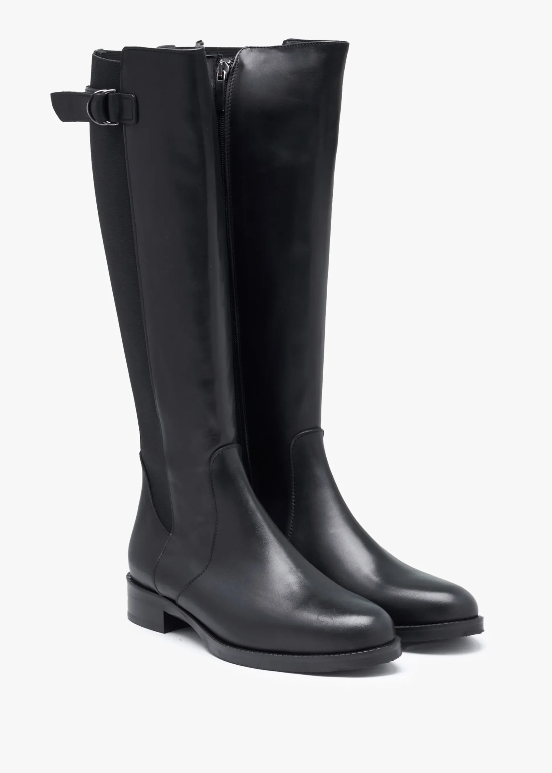 Gianna Black Leather Elastic Back Knee Boots