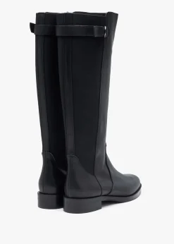 Gianna Black Leather Elastic Back Knee Boots