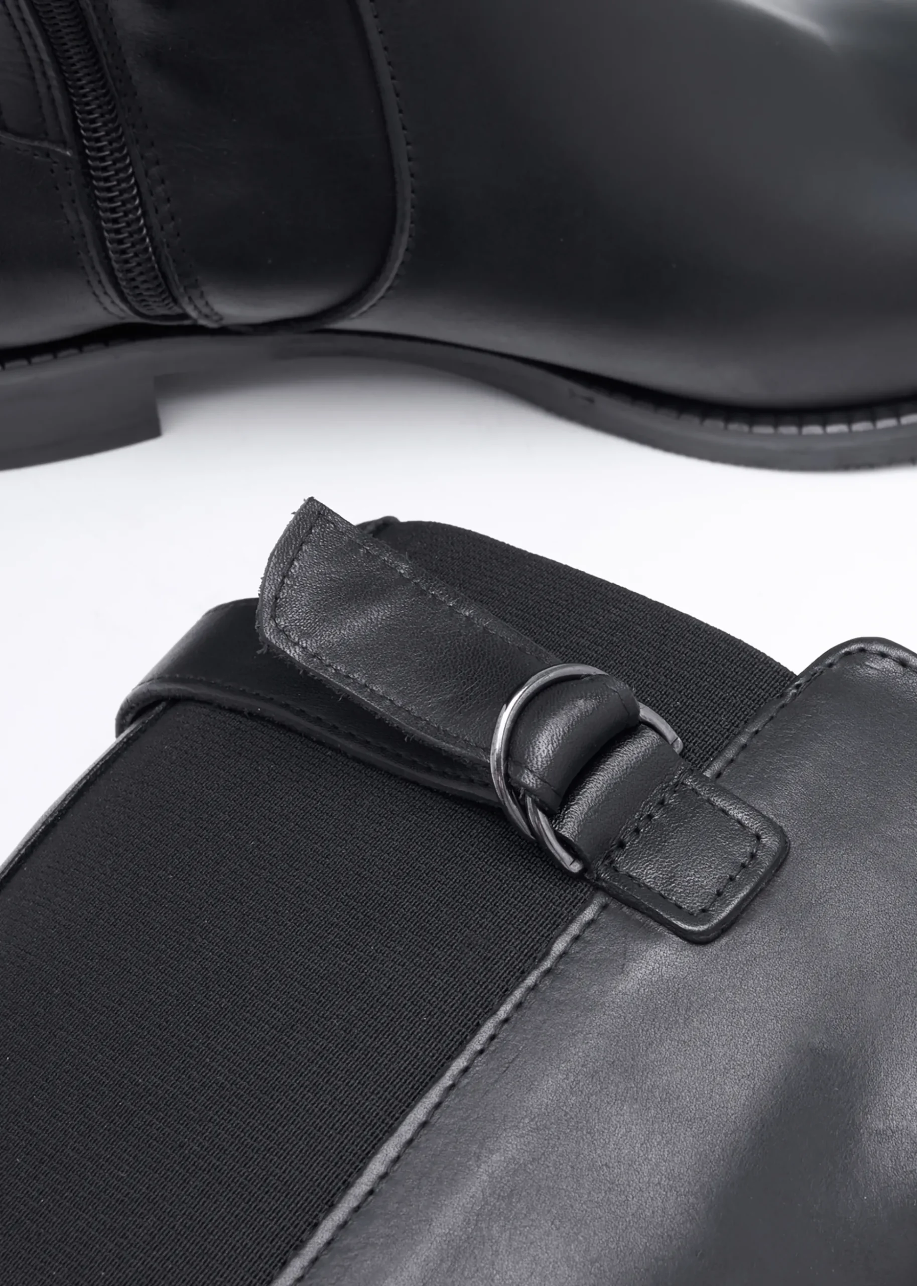 Gianna Black Leather Elastic Back Knee Boots
