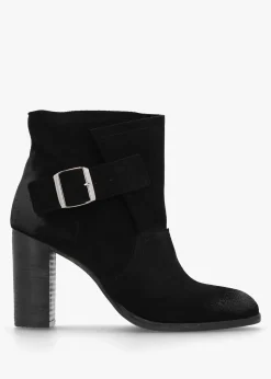 Giddy Black Suede Buckle Block Heeled Ankle Boots