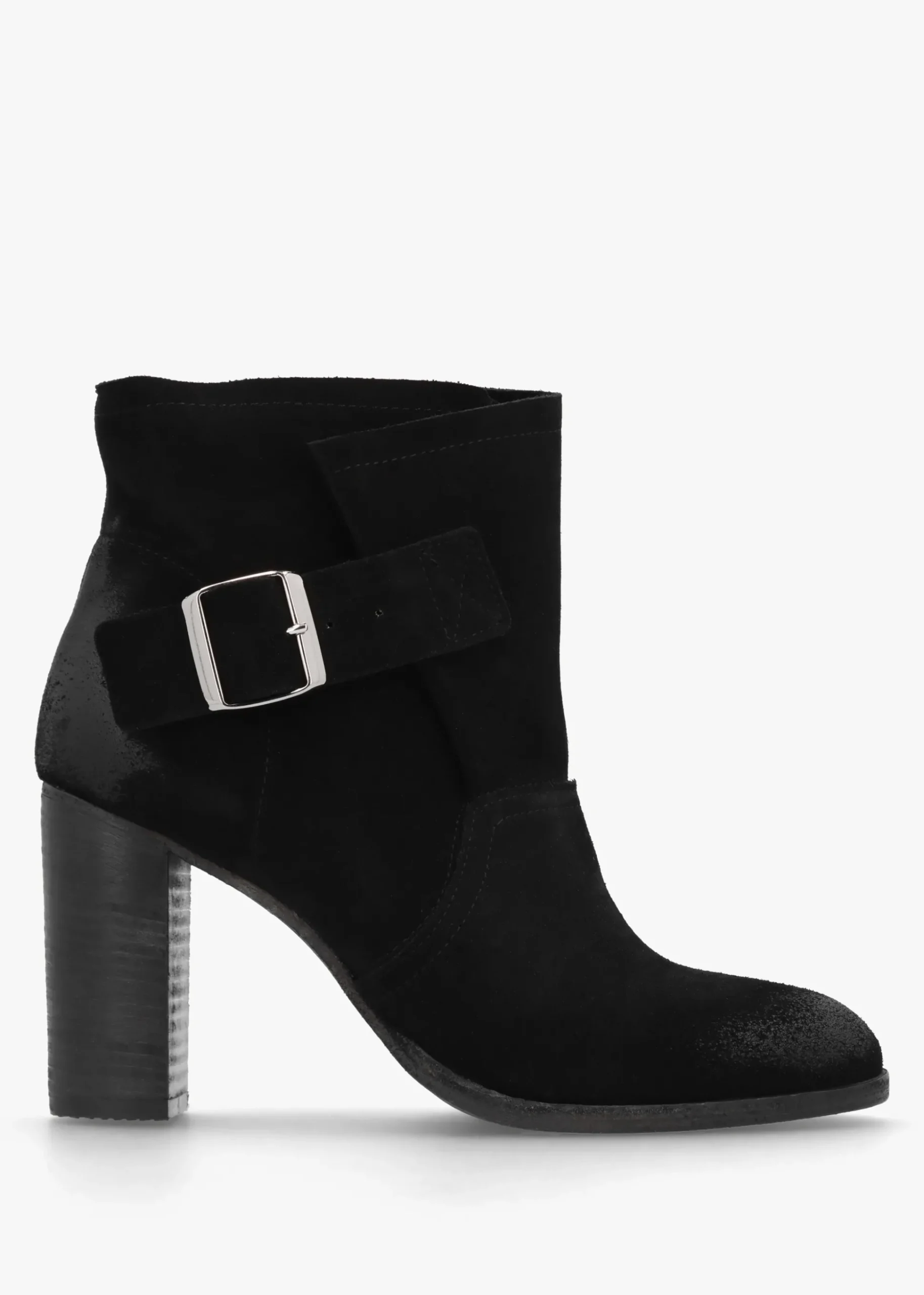 Giddy Black Suede Buckle Block Heeled Ankle Boots