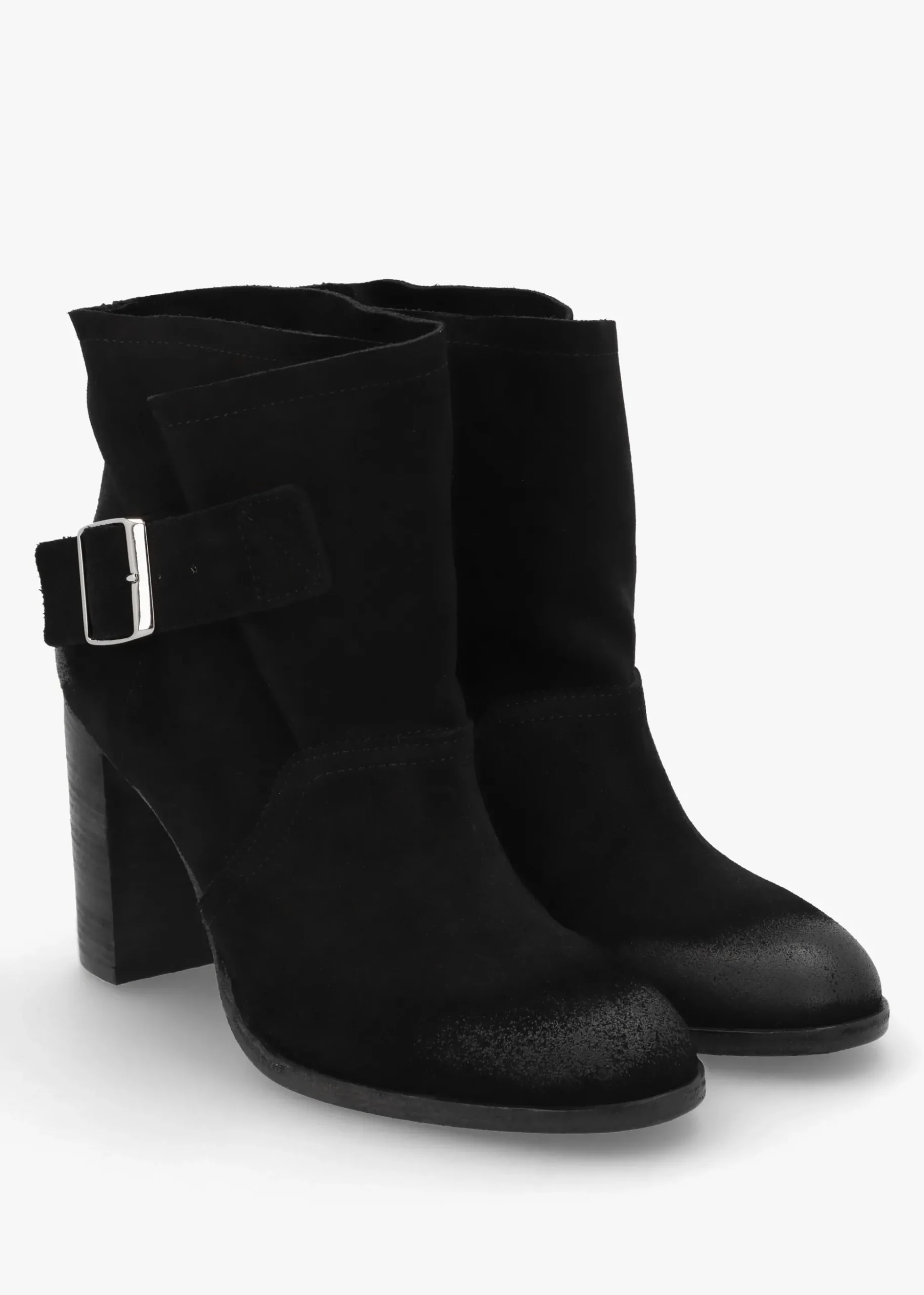 Giddy Black Suede Buckle Block Heeled Ankle Boots