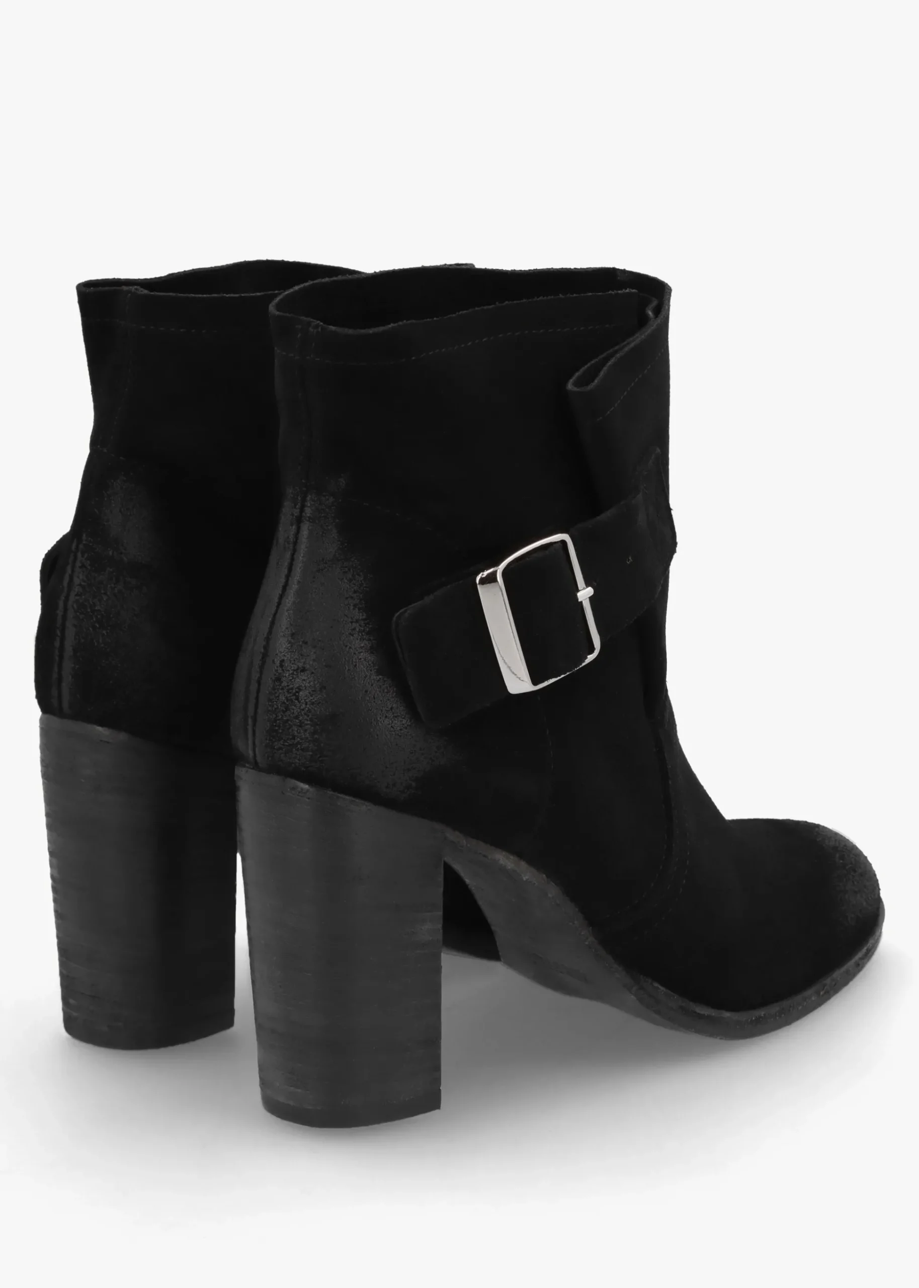 Giddy Black Suede Buckle Block Heeled Ankle Boots