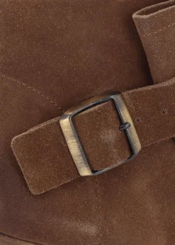 Giddy Taupe Suede Buckle Block Heeled Ankle Boots