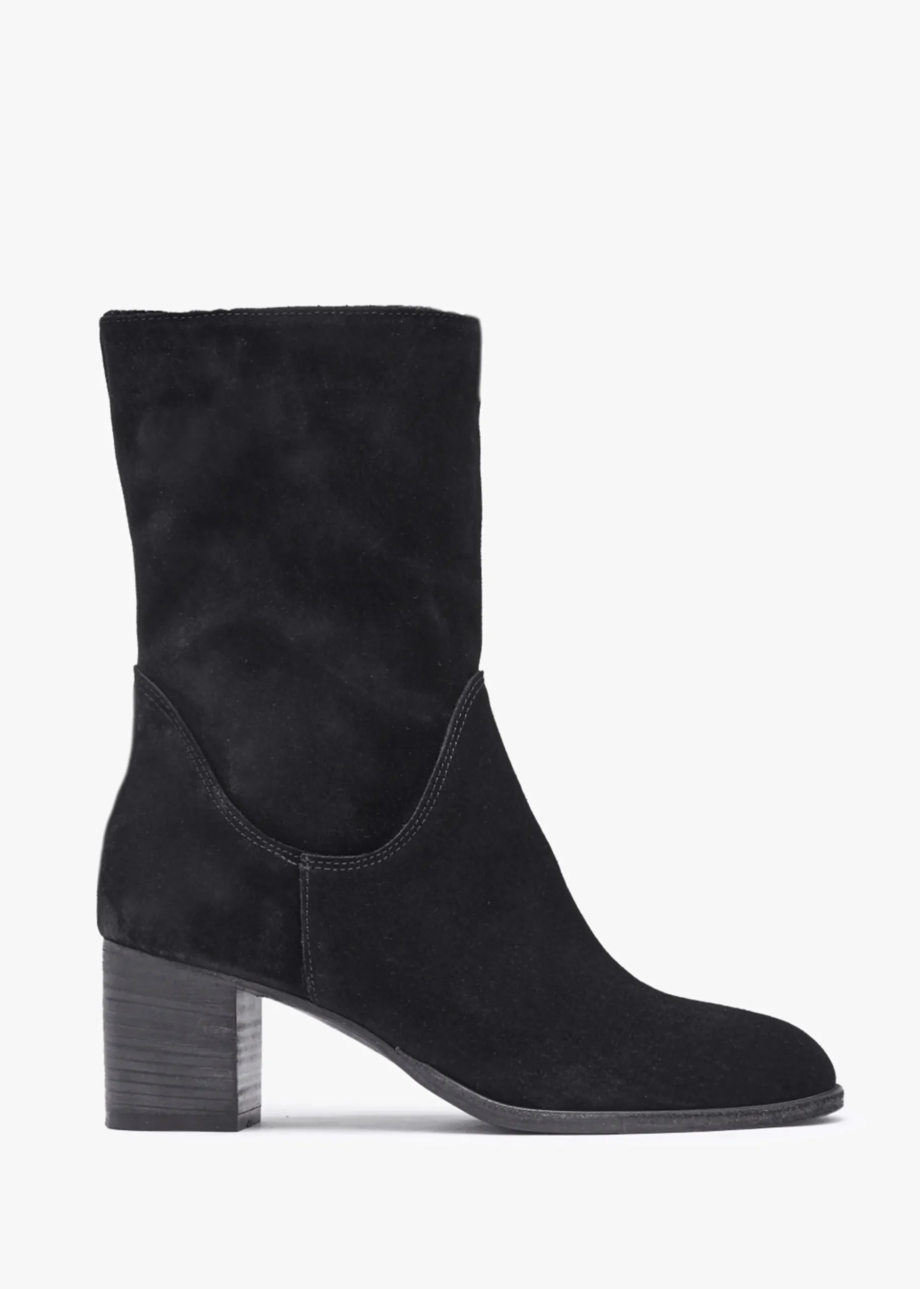 Gigi Black Suede Block Heel Calf Boots