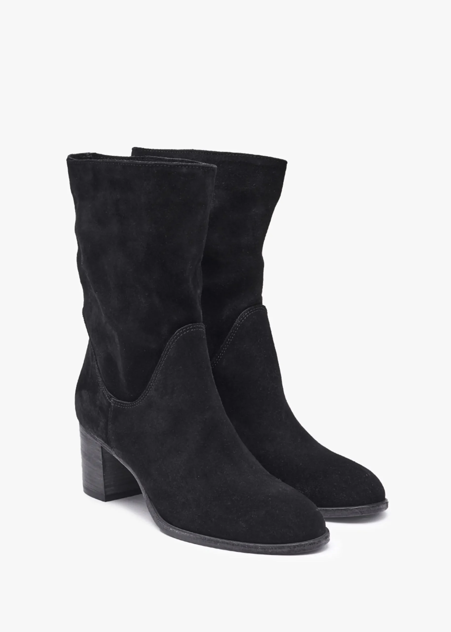 Gigi Black Suede Block Heel Calf Boots