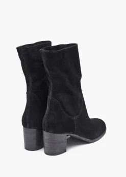 Gigi Black Suede Block Heel Calf Boots