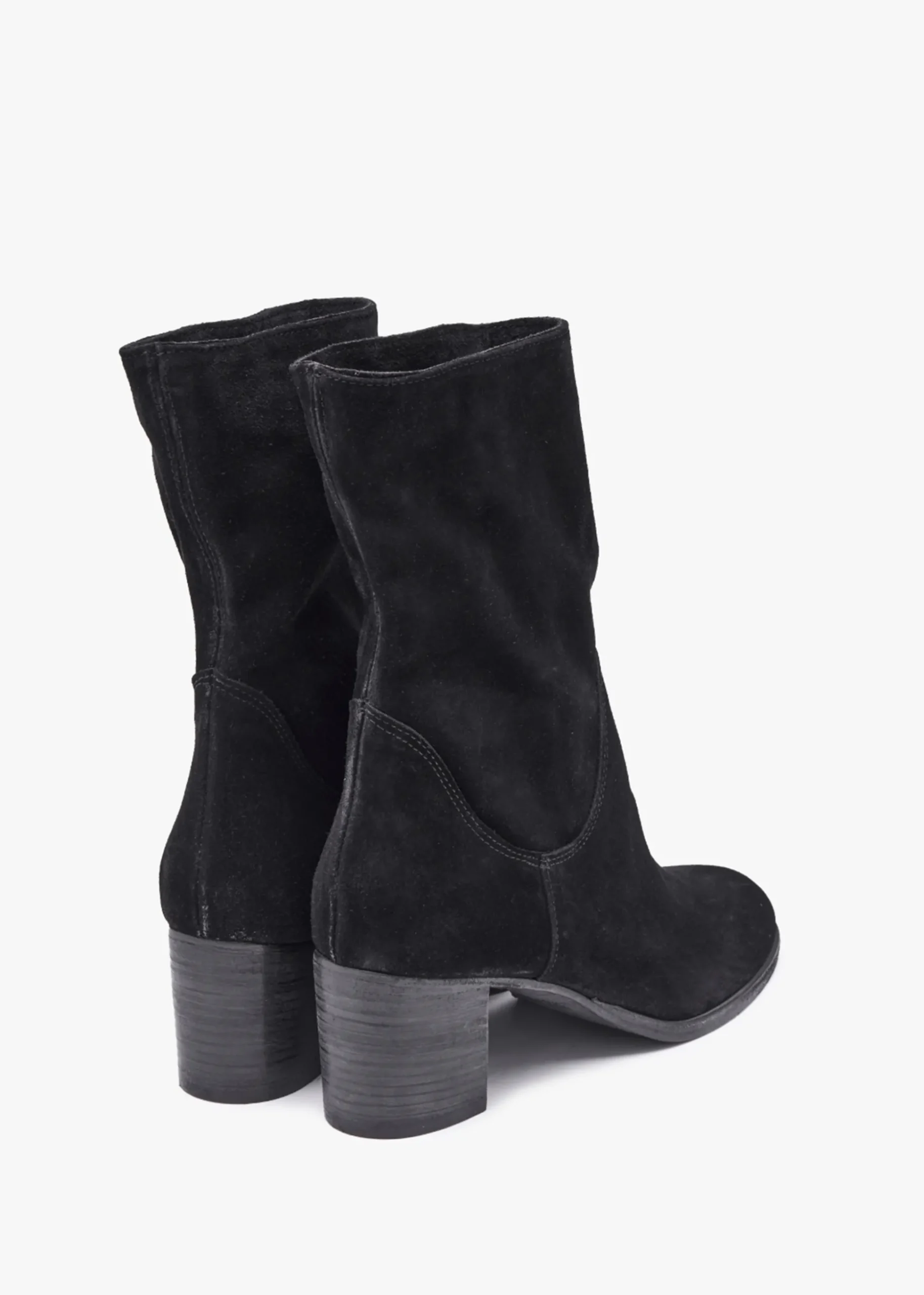 Gigi Black Suede Block Heel Calf Boots