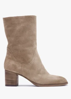 Gigi Taupe Suede Block Heel Calf Boots