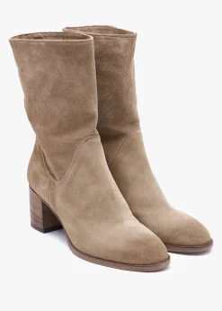 Gigi Taupe Suede Block Heel Calf Boots