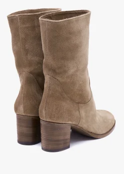 Gigi Taupe Suede Block Heel Calf Boots
