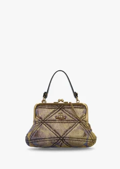 Granny Frame Gold Metallic Lurex Polka-Dot Jacquard Purse On A Chain