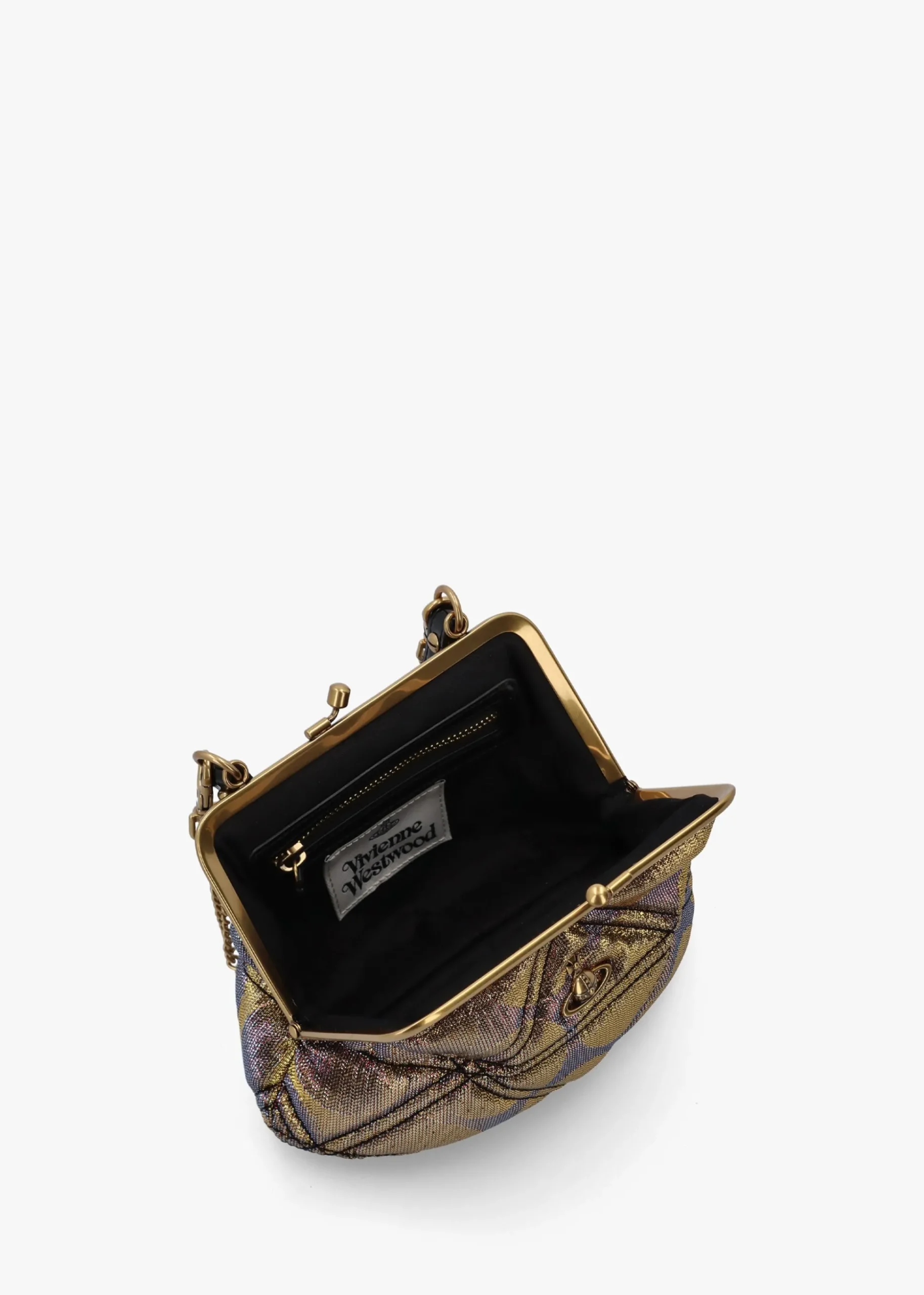 Granny Frame Gold Metallic Lurex Polka-Dot Jacquard Purse On A Chain