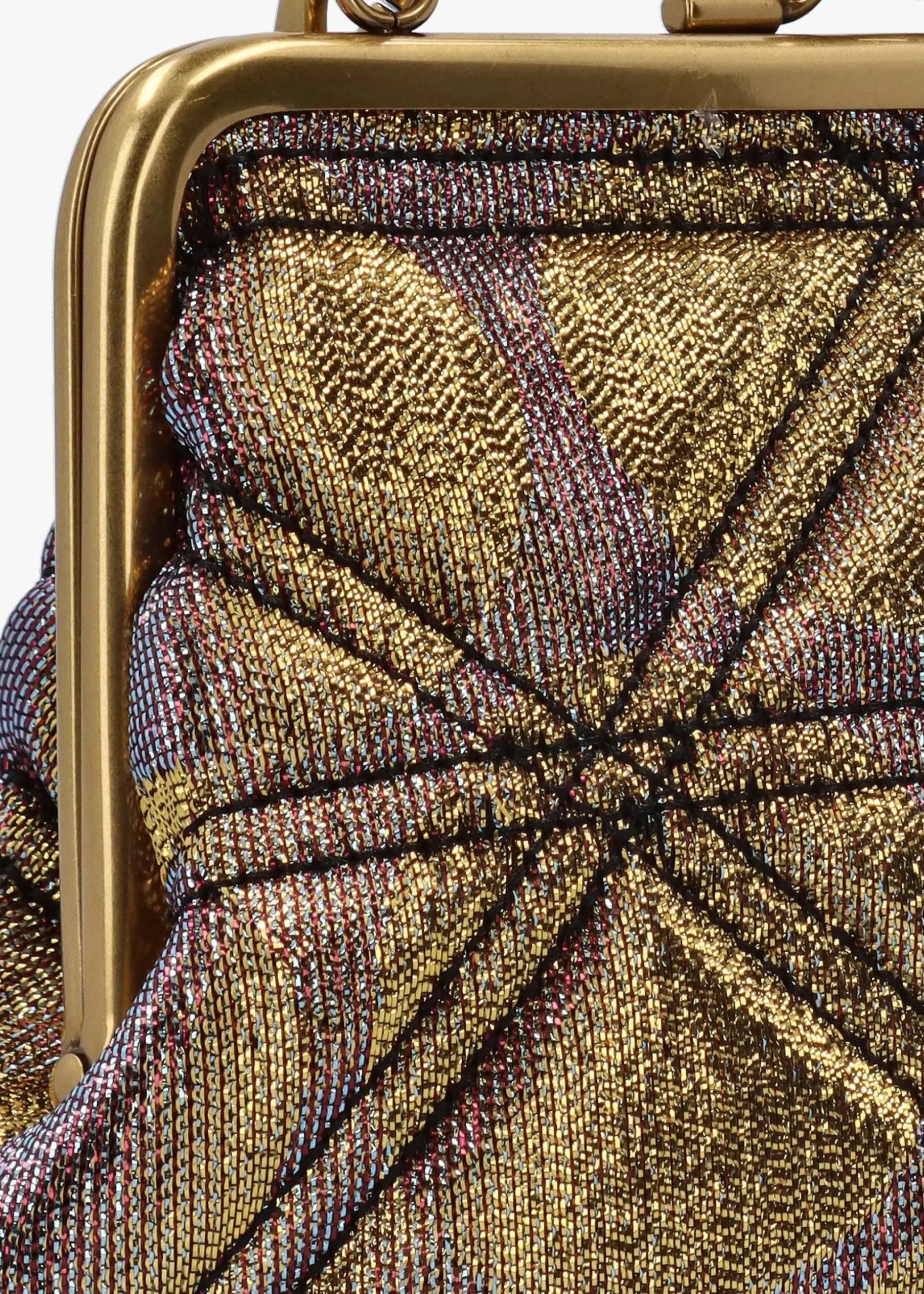 Granny Frame Gold Metallic Lurex Polka-Dot Jacquard Purse On A Chain