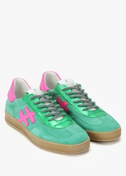 Green Suede & Metallic Leather Trainers