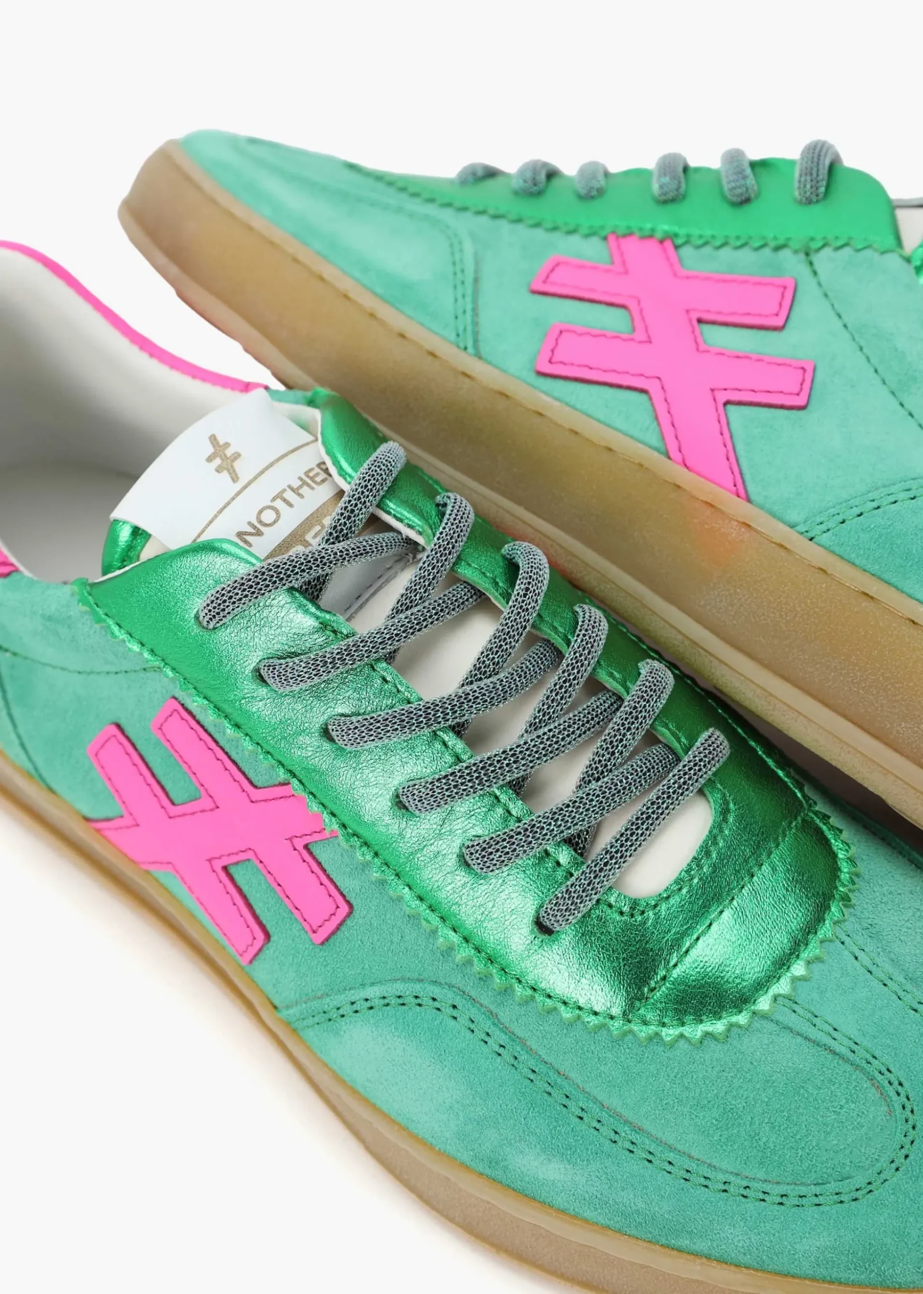 Green Suede & Metallic Leather Trainers