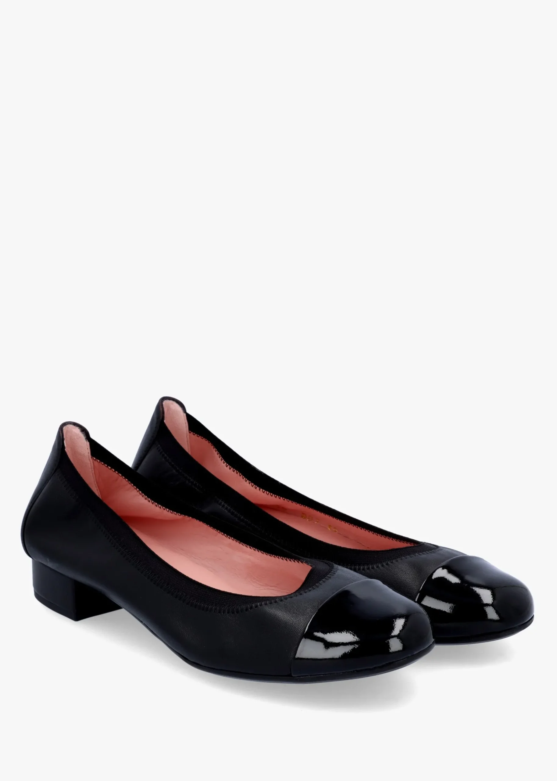 Gretschen Black Leather Patent Toe Cap Ballerina Pumps