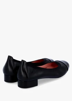 Gretschen Black Leather Patent Toe Cap Ballerina Pumps