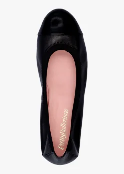 Gretschen Black Leather Patent Toe Cap Ballerina Pumps
