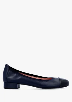 Gretschen Navy Leather Patent Toe Cap Ballerina Pumps