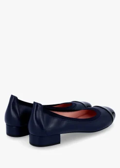 Gretschen Navy Leather Patent Toe Cap Ballerina Pumps