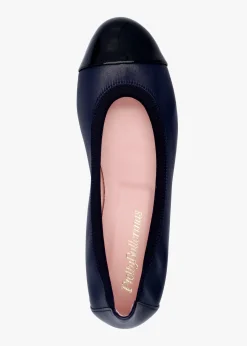 Gretschen Navy Leather Patent Toe Cap Ballerina Pumps