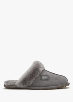Grey Double-Face Sheepskin Closed Mule Slippers