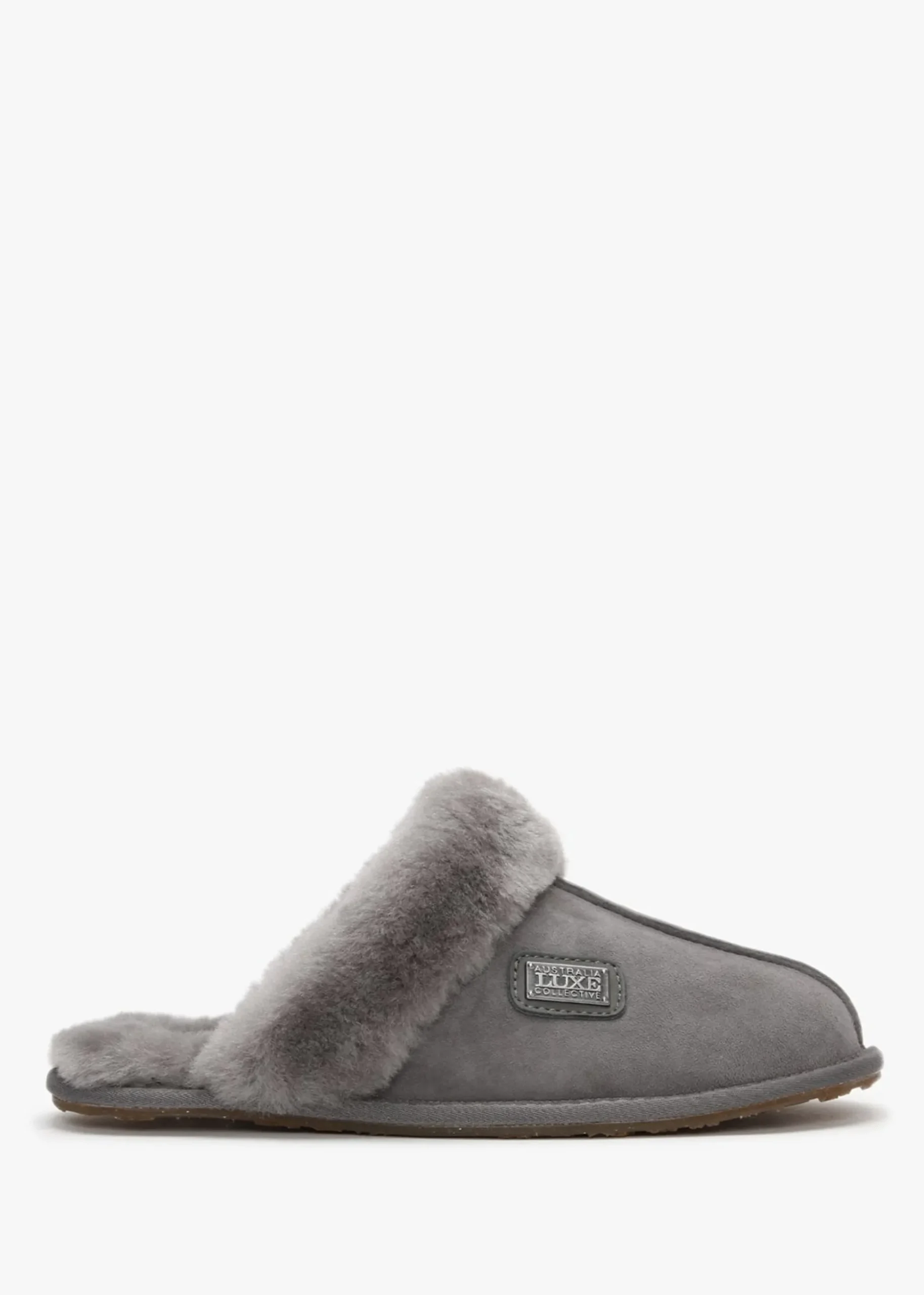 Grey Double-Face Sheepskin Closed Mule Slippers