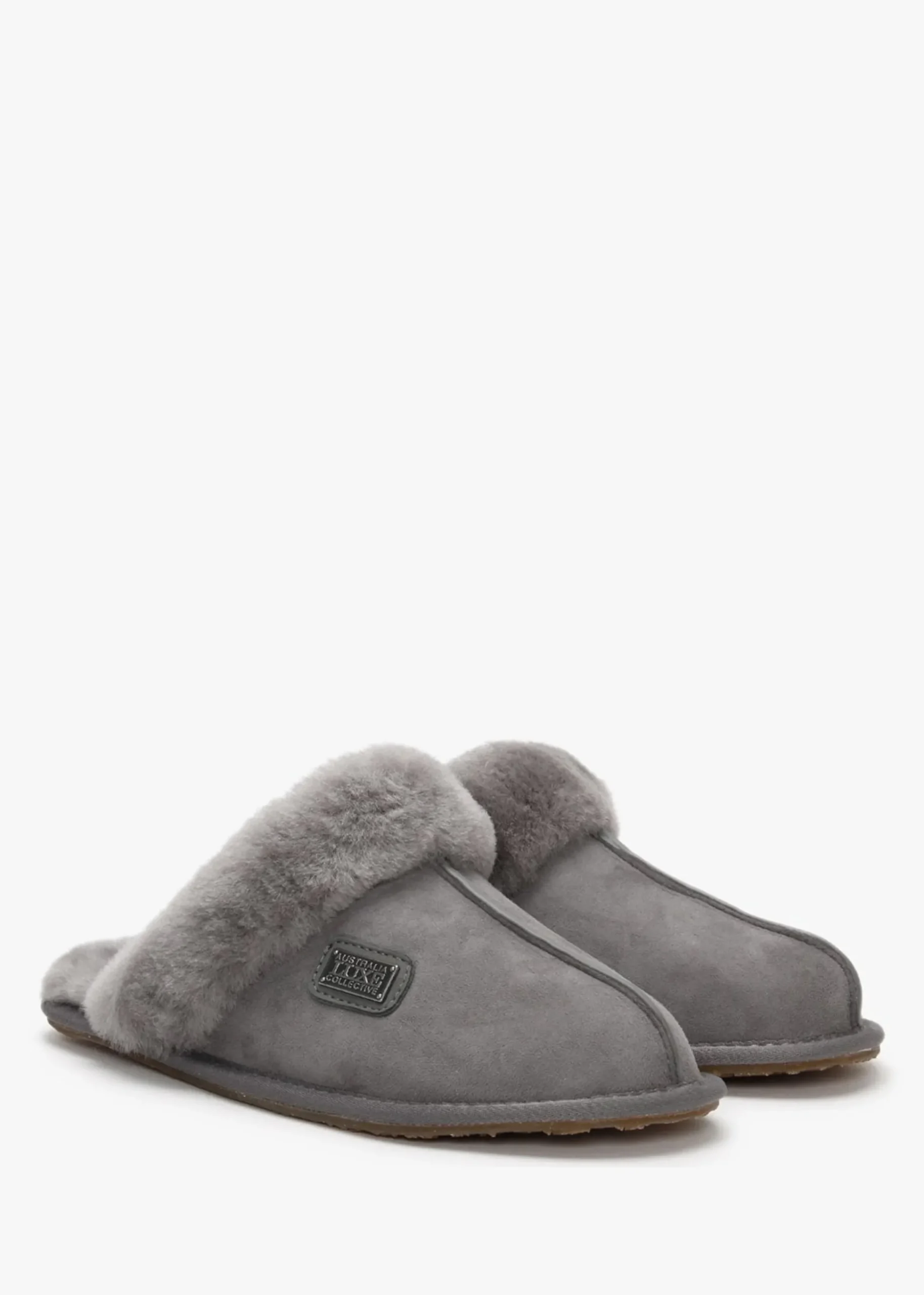 Grey Double-Face Sheepskin Closed Mule Slippers