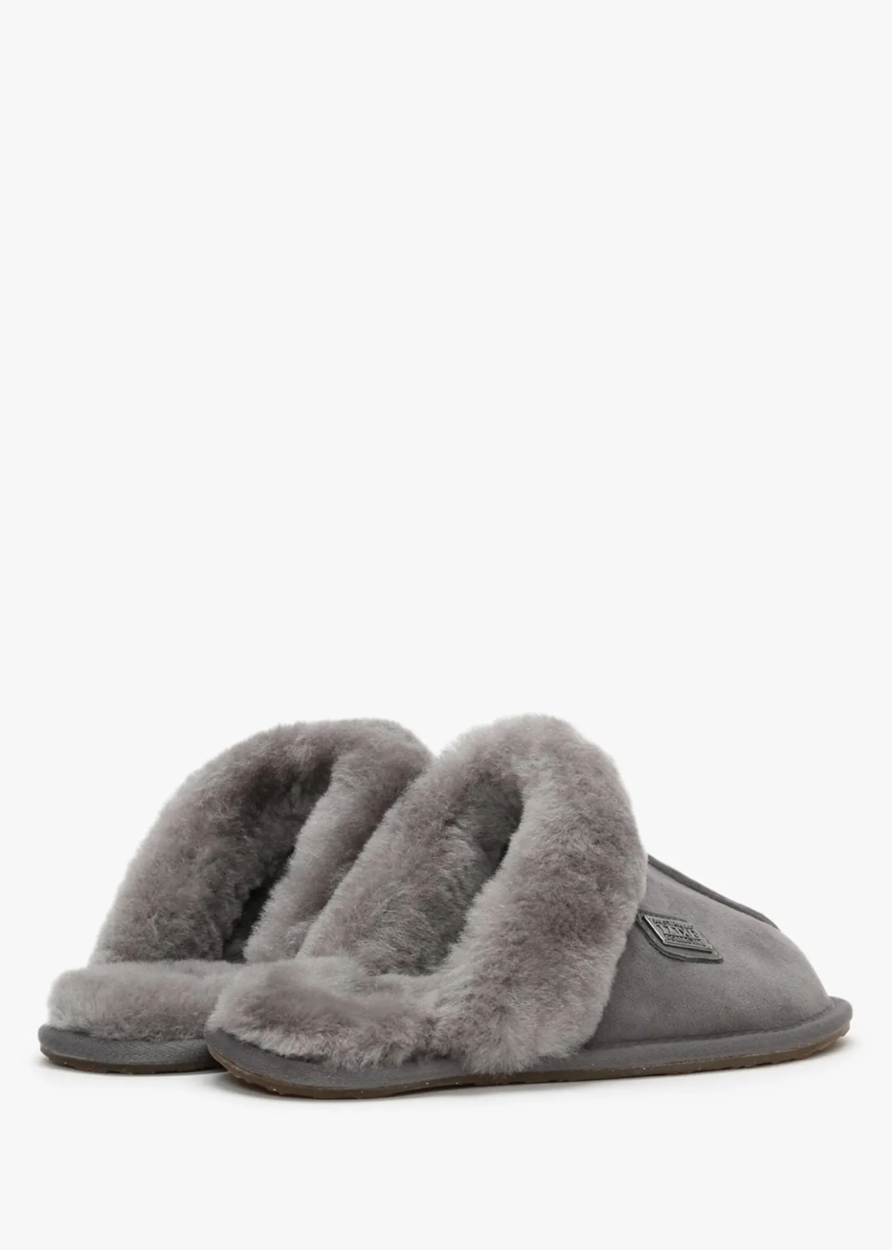Grey Double-Face Sheepskin Closed Mule Slippers