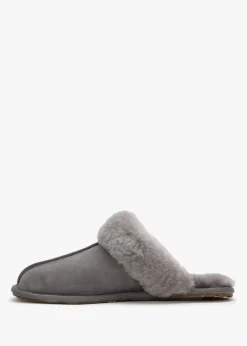 Grey Double-Face Sheepskin Closed Mule Slippers