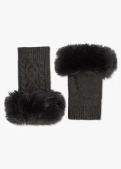 Grey Faux Fur Fingerless Gloves