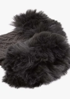Grey Faux Fur Fingerless Gloves