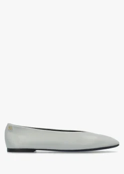 Grey Leather Square Toe Ballet Pumps