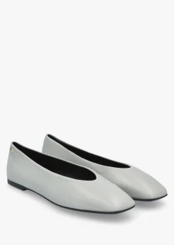 Grey Leather Square Toe Ballet Pumps