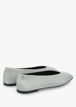 Grey Leather Square Toe Ballet Pumps