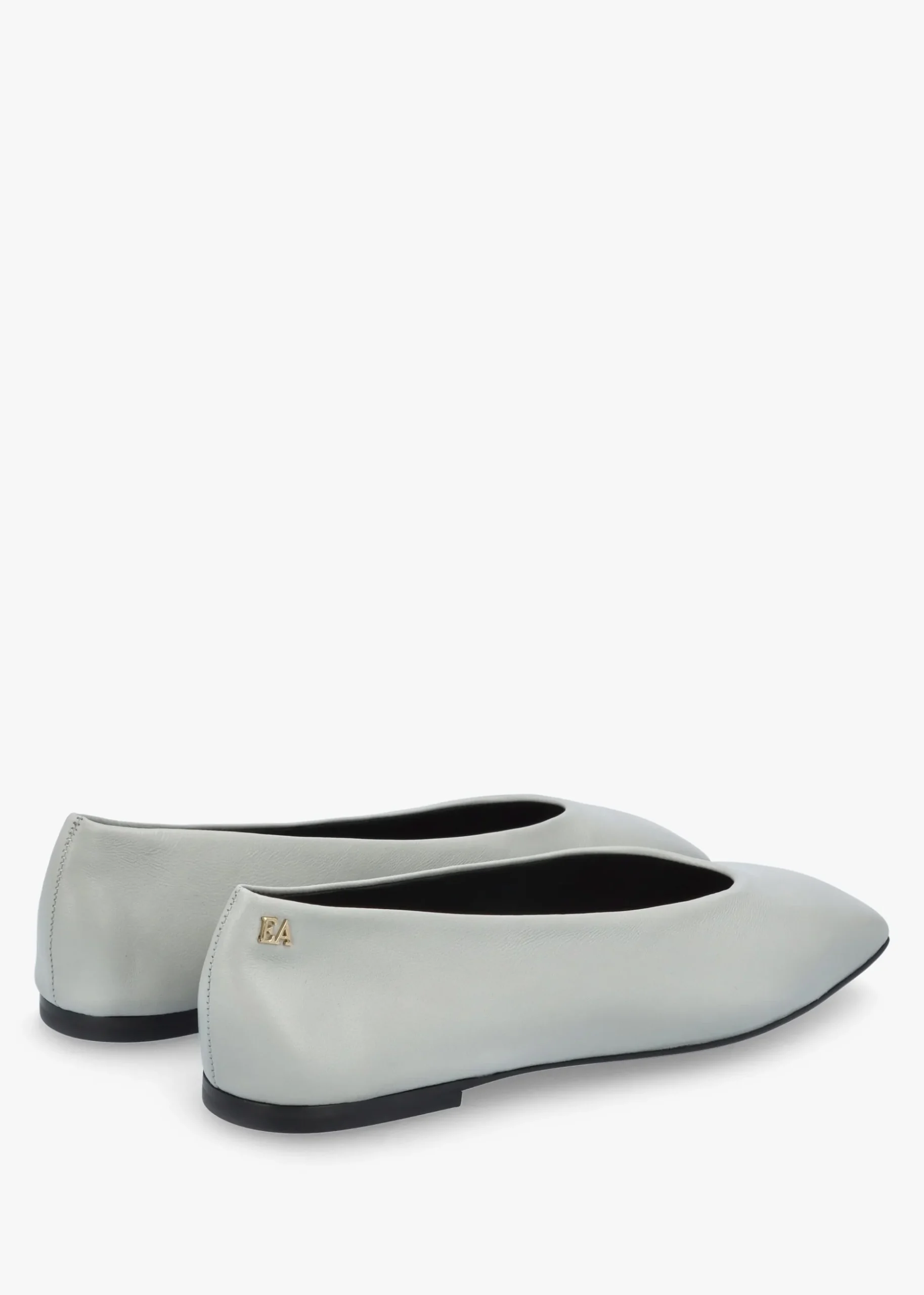 Grey Leather Square Toe Ballet Pumps