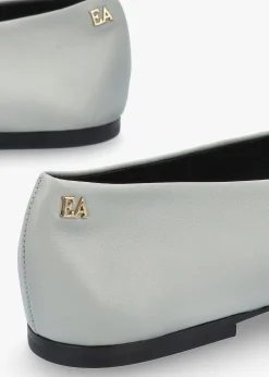Grey Leather Square Toe Ballet Pumps