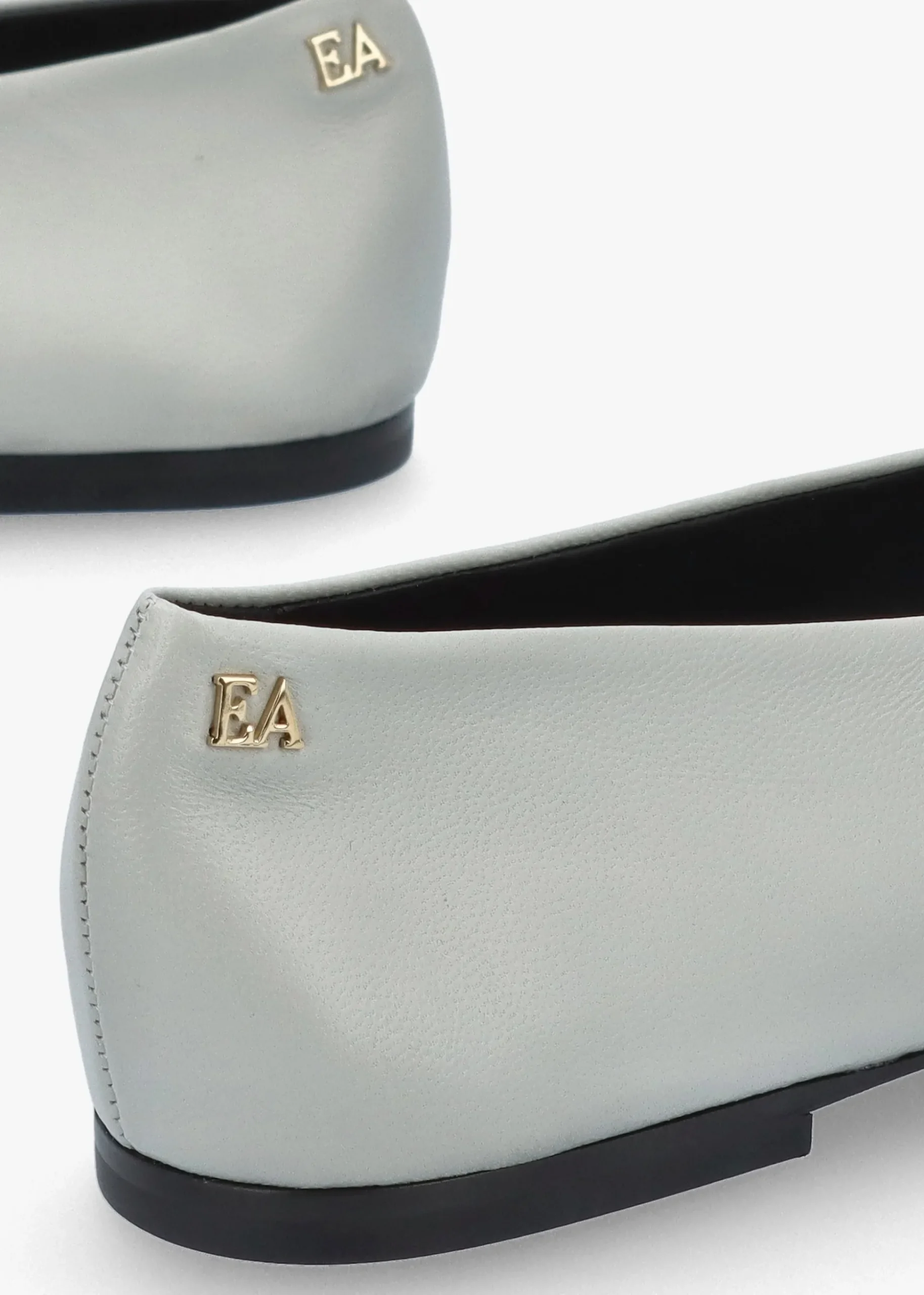 Grey Leather Square Toe Ballet Pumps
