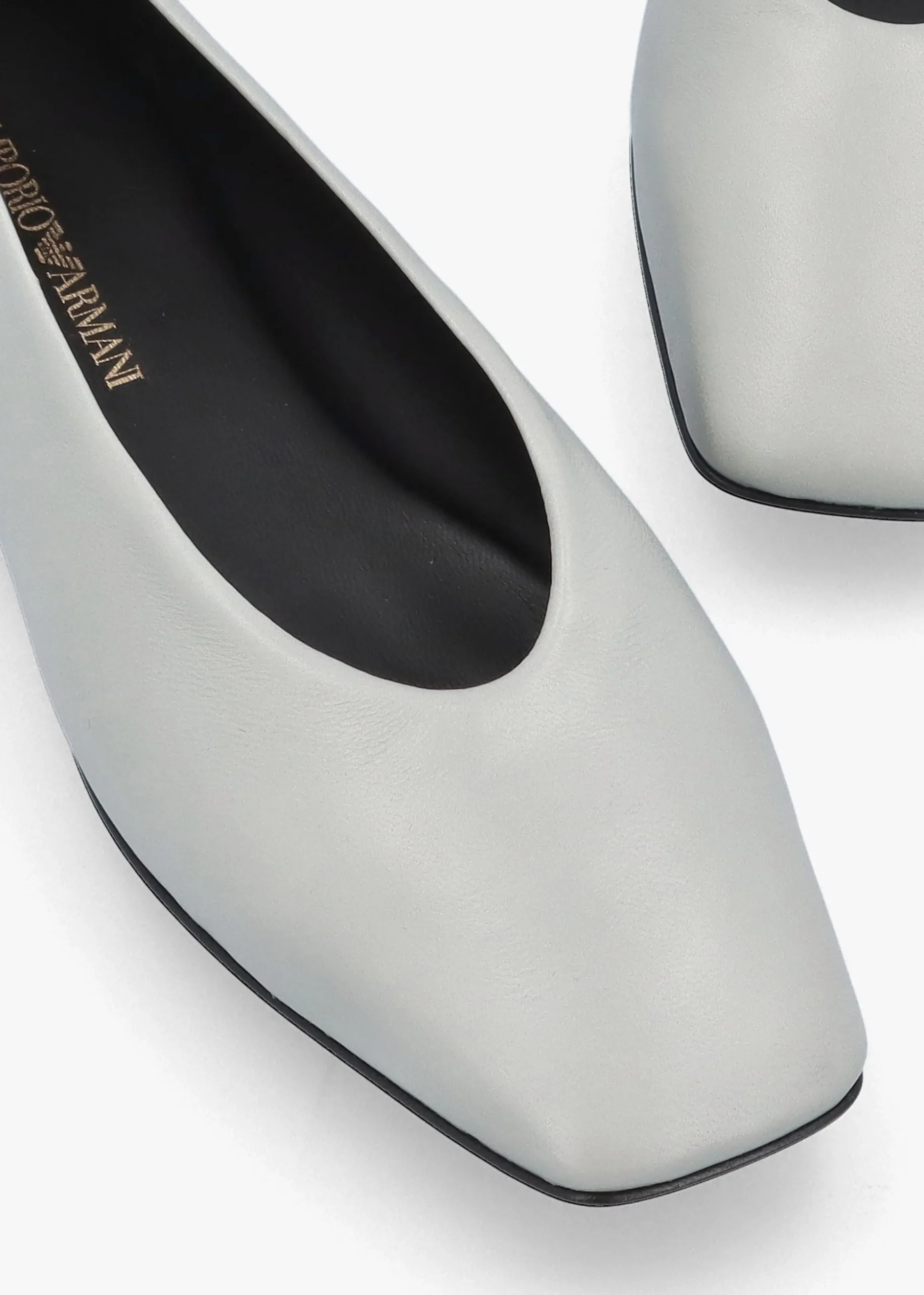 Grey Leather Square Toe Ballet Pumps