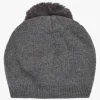 Grey Slouchy Knitted Pom Pom Hat