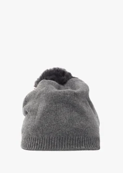 Grey Slouchy Knitted Pom Pom Hat