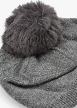 Grey Slouchy Knitted Pom Pom Hat